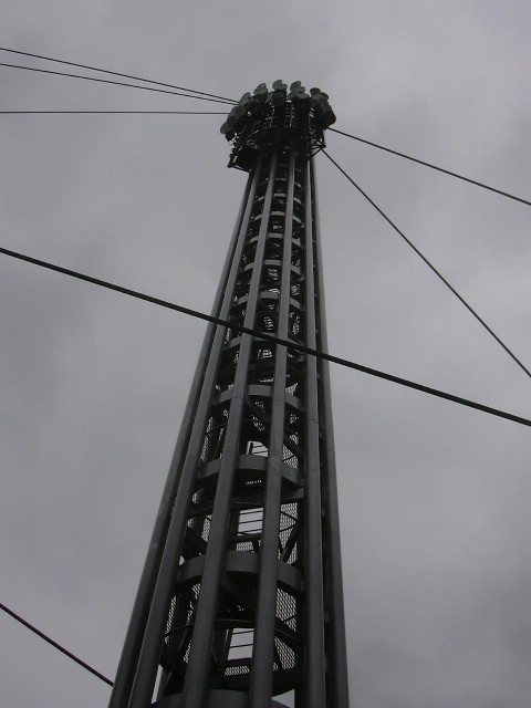 The light towers that also serve as anchors for the roof
