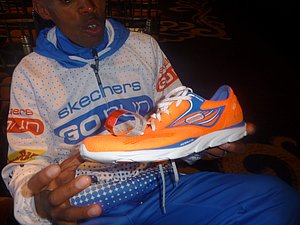 Meb's Skechers racing shoes.
