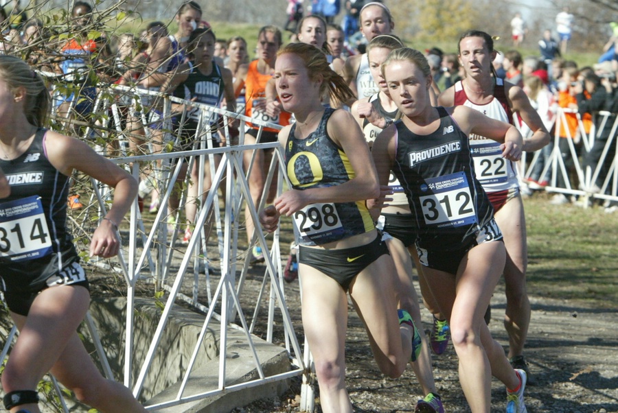 Allie Woodward of Oregon and Laura Nagel of Providence