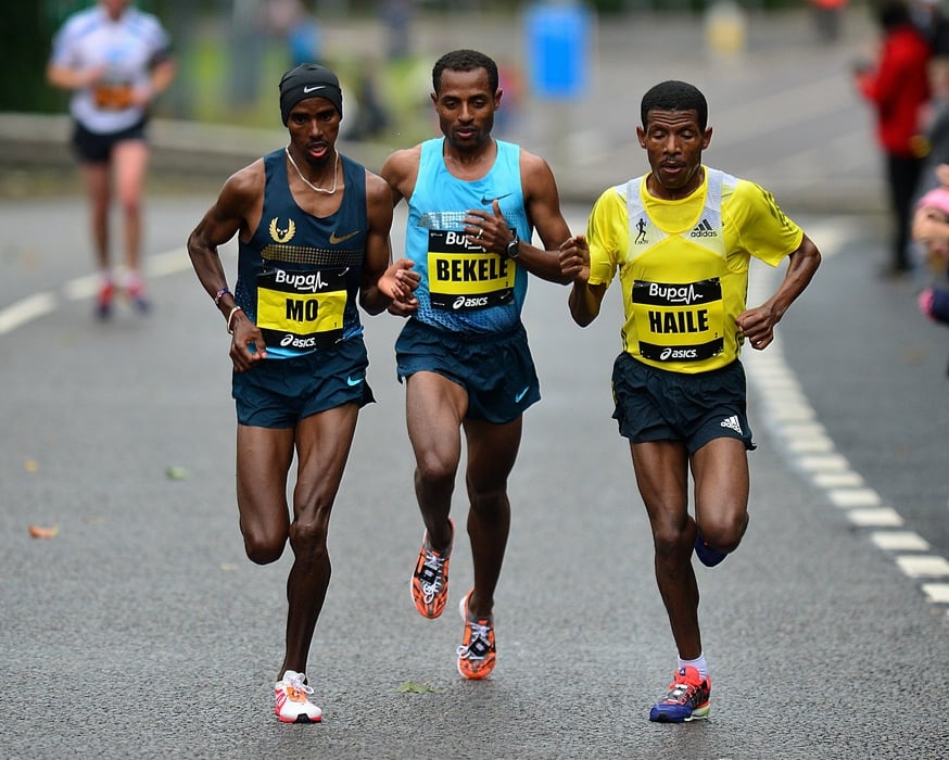 Mo Farah, Kenenisa Bekele and Haile Gebrselassie at the 2013 Great North Run