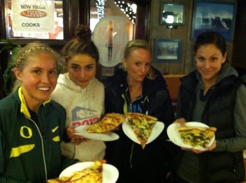 Jordan Hasay, Alexi Pappas, Shalane Flanagan, and Kara Goucher Having Some Pizza.