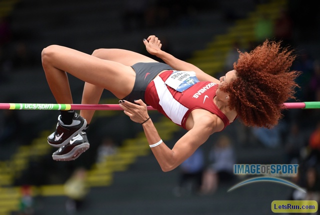 Jun 10, 2016; Eugene, OR, USA; Taliyah Brooks of Arkansas clears 5-7 3/4 (1.72m) during the 2016 NCAA Track and Field championships at Hayward Field.