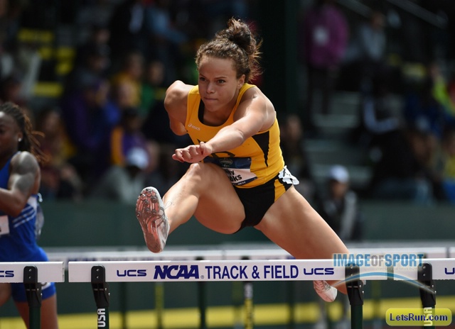 Jun 10, 2016; Eugene, OR, USA; Riley Cooks of Long Beach State runs 13.59 in the heptathlon 100m hurdles during the 2016 NCAA Track and Field championships at Hayward Field.