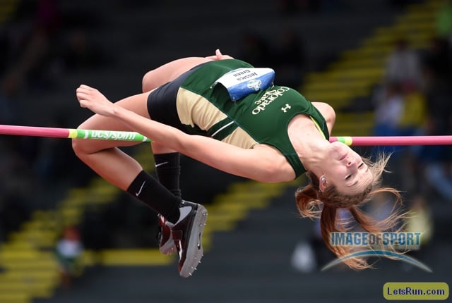 Jun 10, 2016; Eugene, OR, USA; Jessica Green of Colorado State clears 5-4 1/4 (1.63m) in the heptathlon high jump during the 2016 NCAA Track and Field championships at Hayward Field.