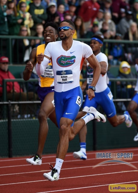 Jun 10, 2016; Eugene, OR, USA; Arman Hall of Florida wins the 400m in 44.82 during the 2016 NCAA Track and Field championships at Hayward Field.
