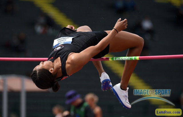 Jun 10, 2016; Eugene, OR, USA; Kendell Williams of Georgai clears 5-10 (1.78m) in the heptathlon high jump during the 2016 NCAA Track and Field championships at Hayward Field.