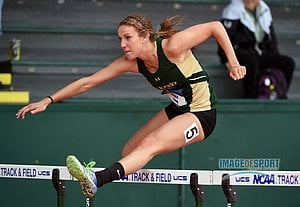Jun 10, 2016; Eugene, OR, USA; Jessica Green of Colorado State  runs 14.98 in the heptathlon 100m hurdles during the 2016 NCAA Track and Field championships at Hayward Field.