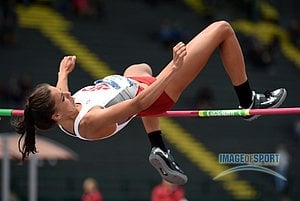 Jun 10, 2016; Eugene, OR, USA; Liz Harper of Washington State clears 5-8 3/4 (1.75m) during the 2016 NCAA Track and Field championships at Hayward Field.