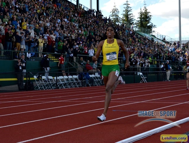 Raeven Rogers of Oregon wins the women's 800m in 2:00.75