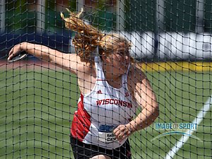 Jun 11, 2016; Eugene, OR, USA; Kelsey Card of Wisconsin wins the women's discus at 208-5 (63.52m) during the 2016 NCAA Track and Field championships at Hayward Field.
