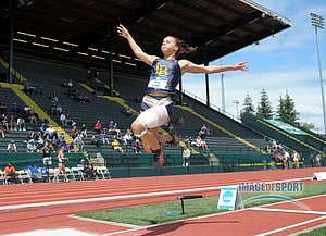 Jun 11, 2016; Eugene, OR, USA; Riley Cooks of Long Beach State jump 16-6 1/2 (5.04m) in the heptathlon long jump during the 2016 NCAA Track and Field championships at Hayward Field.