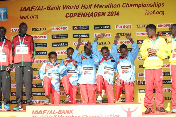 Eritrea won a much deserved men's team gold at the 2014 IAAF World Half Marathon Championships. *More Photos