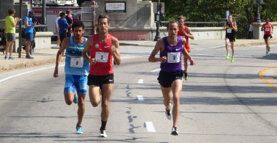 David Torrence, Dan Huling and Dathan Ritzenhein lead the men's field at the USA 5-K Championships in Providence, R.I., hosted by the CVS Health Downtown 5-K (photo by Chris Lotsbom for Race Results Weekly).