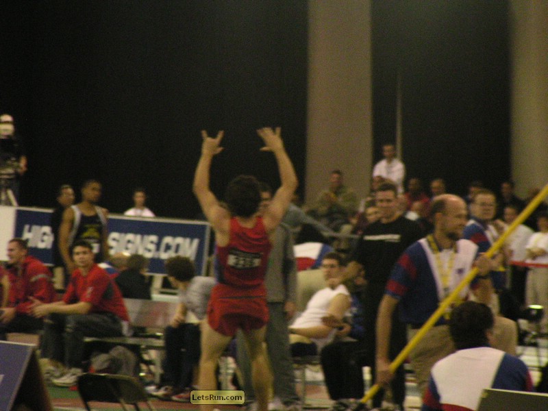 Toby Stevnson celebrating after winning the pole vault