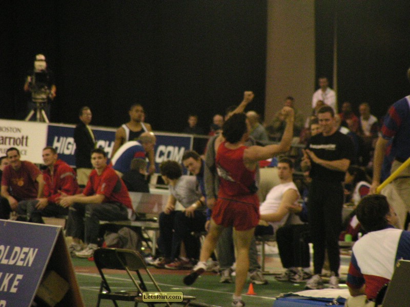 Toby Stevnson celebrating after winning the pole vault