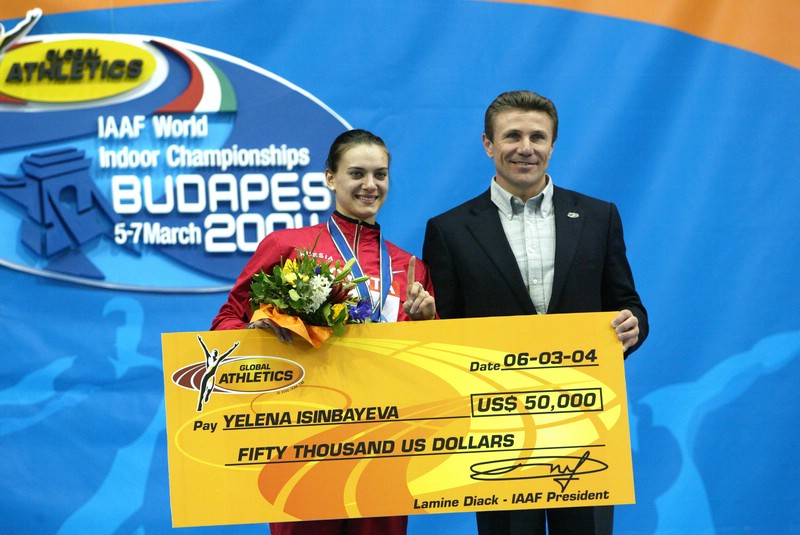 Receiving Her $50,000 WR Bonus from Bubka