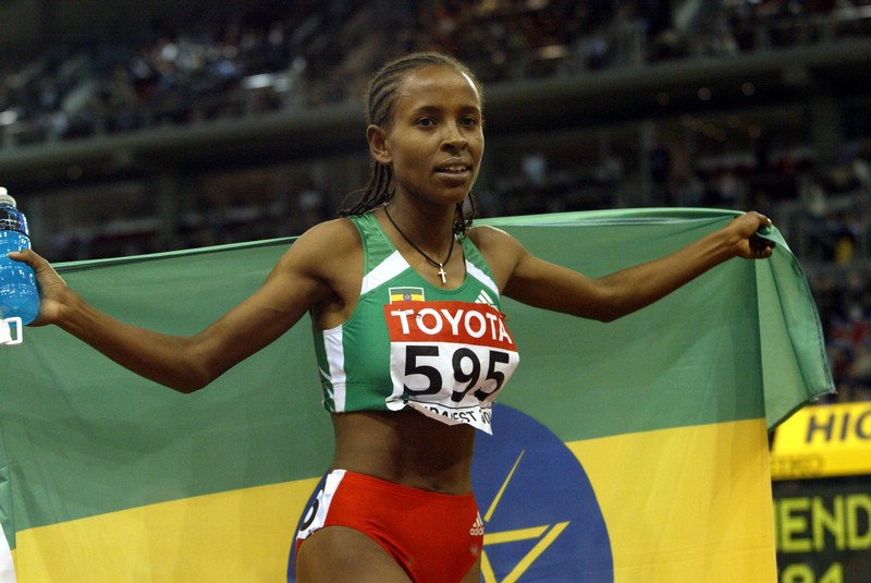Meseret Defar after her gold in the 3k