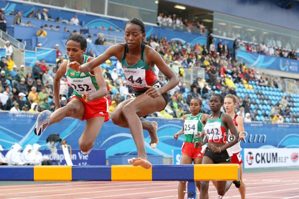 Leaders in the girls steeple Muangi, Adamu and Kirui