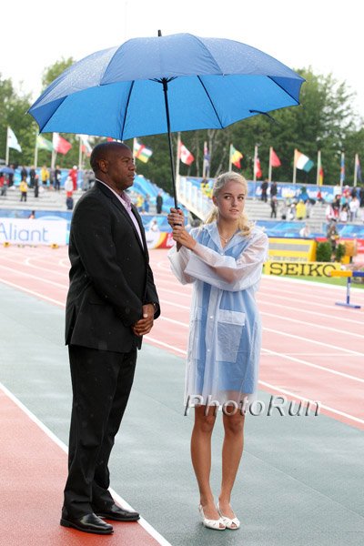Mike Powell on hand in the rain