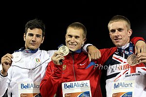 Boys pole vault winners Stecchi, Ivakin and Devereux