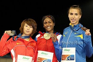 Women's triple jump winners Wang (CHN) Herrera (CUB) and Yermakova (UKR)