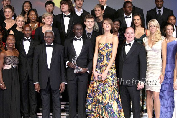 Athletes and Prince Albert and Lamine Diack at 2010 World Athletics Gala