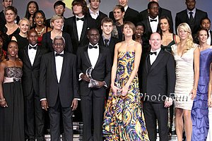 Athletes and Prince Albert and Lamine Diack at 2010 World Athletics Gala