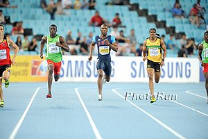 Kirani James (l), LaShawn Merritt, Jermaine Gonzales (r)