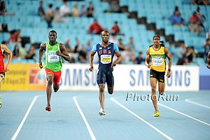 Kirani James (l), LaShawn Merritt, Jermaine Gonzales (r)