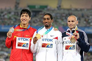 Liu Xiang (l), Jason Richardon (c) and Andy Turner (r)