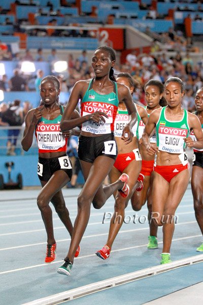 Vivian Cheruiyot (l) Linet Masai (c) and Sentayehu Ejigu (r.)