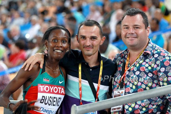 Janeth Jepkosgei Busienei With Coach & Manager