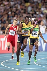 Yohan Blake Hands Off To Usain Bolt