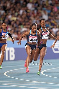 Marshevet Myers Hands To Carmelita Jeter