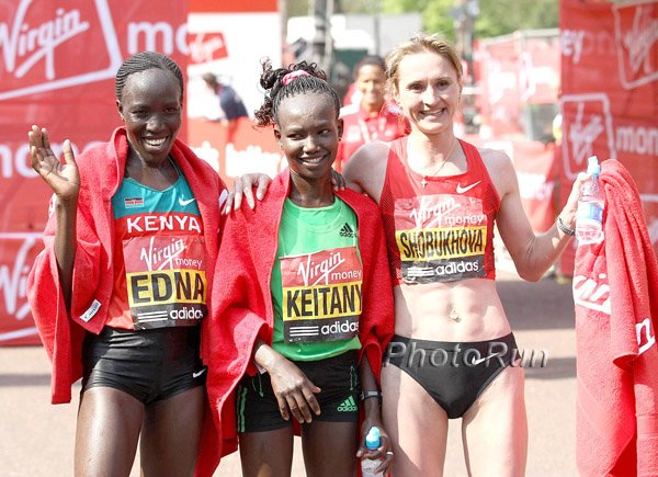 Edna Kiplagat, Mary Keitany, and Liliya Shobukhova