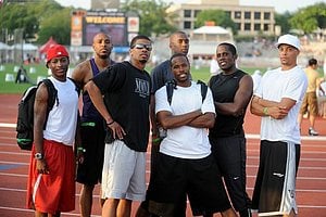 A Stellar Crop of Sprinters From Left to Right Mike Rodgers, Angelo Taylor, Terrance Tramwell, Darvis Doc Patton (In the white T-shirt), Dexter Faulk, Dwight Phillips,   Wallace Spearmon