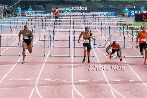 Dwight Thomas Takes a Dive in the Hurdles