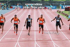 Yohan Blake 9.90,  Keston Bledman 9.93, Mike Rodgers 9.99