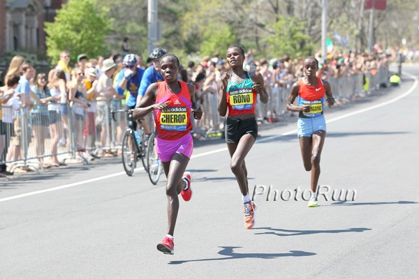 Cherono Pushing With Georgina Rono and Jemima Sumgong in Tow