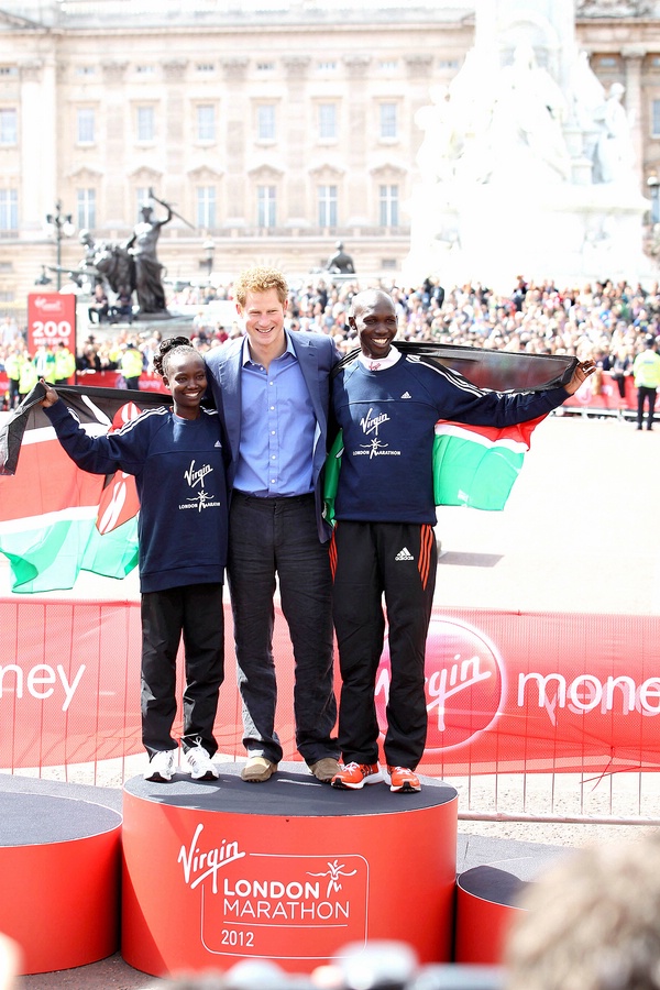 Prince Harry, Mary Keitany and Wilson Kipsang