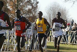 Anthony Rotich of UTEP, Paul Chelimo of UNC Greensboro, and Henry Lelei of Texas A&M