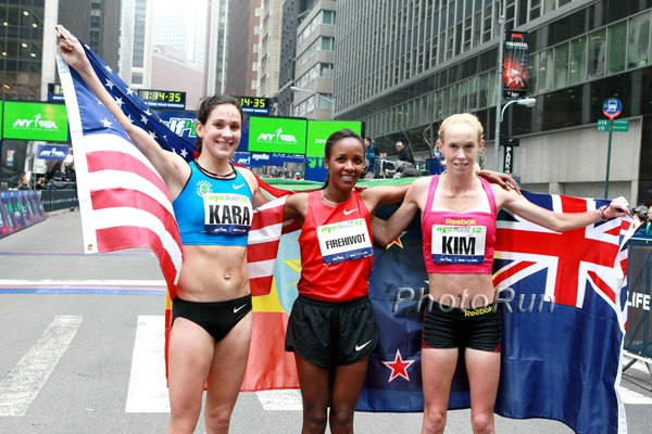 Kara Goucher, Firehiwot Dado, Kim SMith