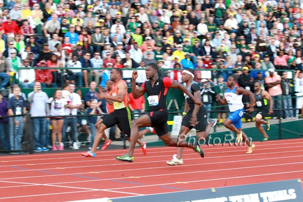 Men's 100m Tyson Gay, Justin Gatlin and Crew
