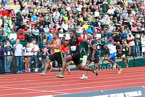 Men's 100m Tyson Gay, Justin Gatlin and Crew