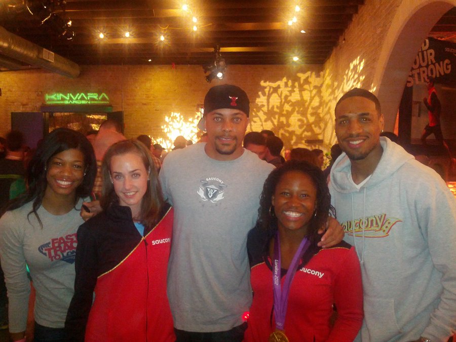 Porsche Lucas, Molly Huddle, Wallace Spearmon, Lauryn Williams and Duane Solomon