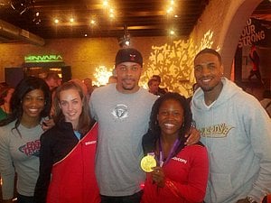 Porsche Lucas, Molly Huddle, Wallace Spearmon, Lauryn Williams and Duane Solomon