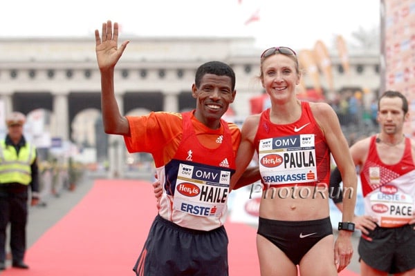 Haile Gebrselassie and Paula Radcliffe on the Start
