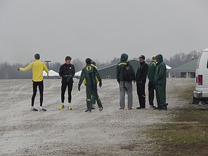 The teams weren't allowed on the course today due to the rain, unless you had a check with Phil Knight's name on it (that's a joke, they ran on the road)