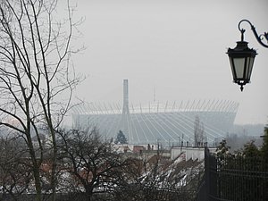 Soccer Stadium in Warsaw Lights Up at Night
