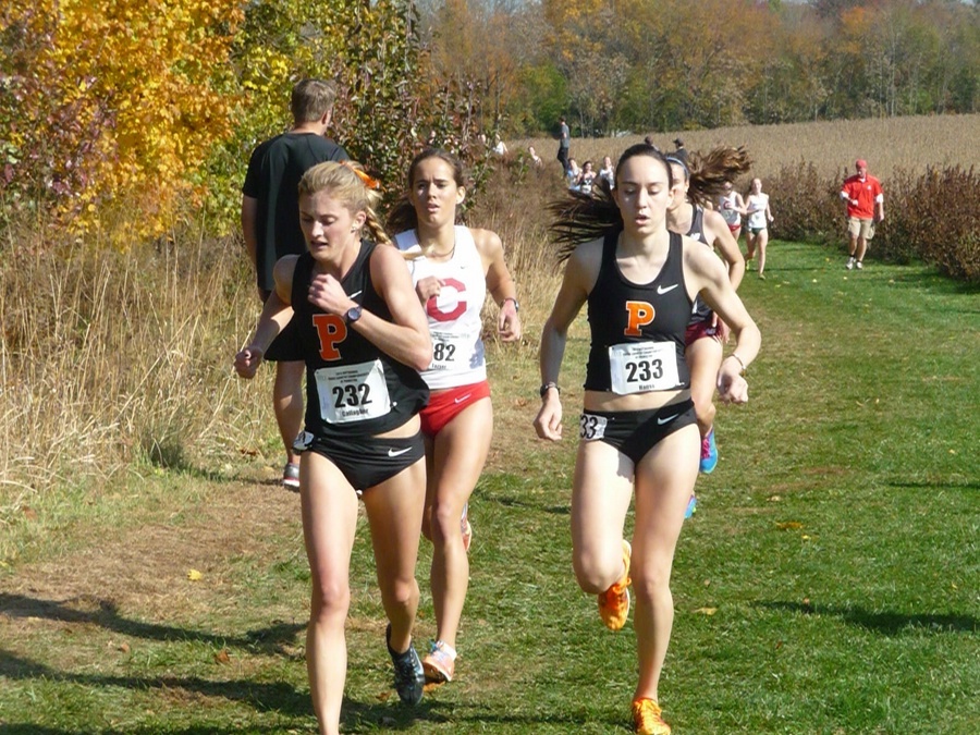 Princeton's Clare Gallagher(l) and Kaitlin Hanss with Cornell's Bori Tozser